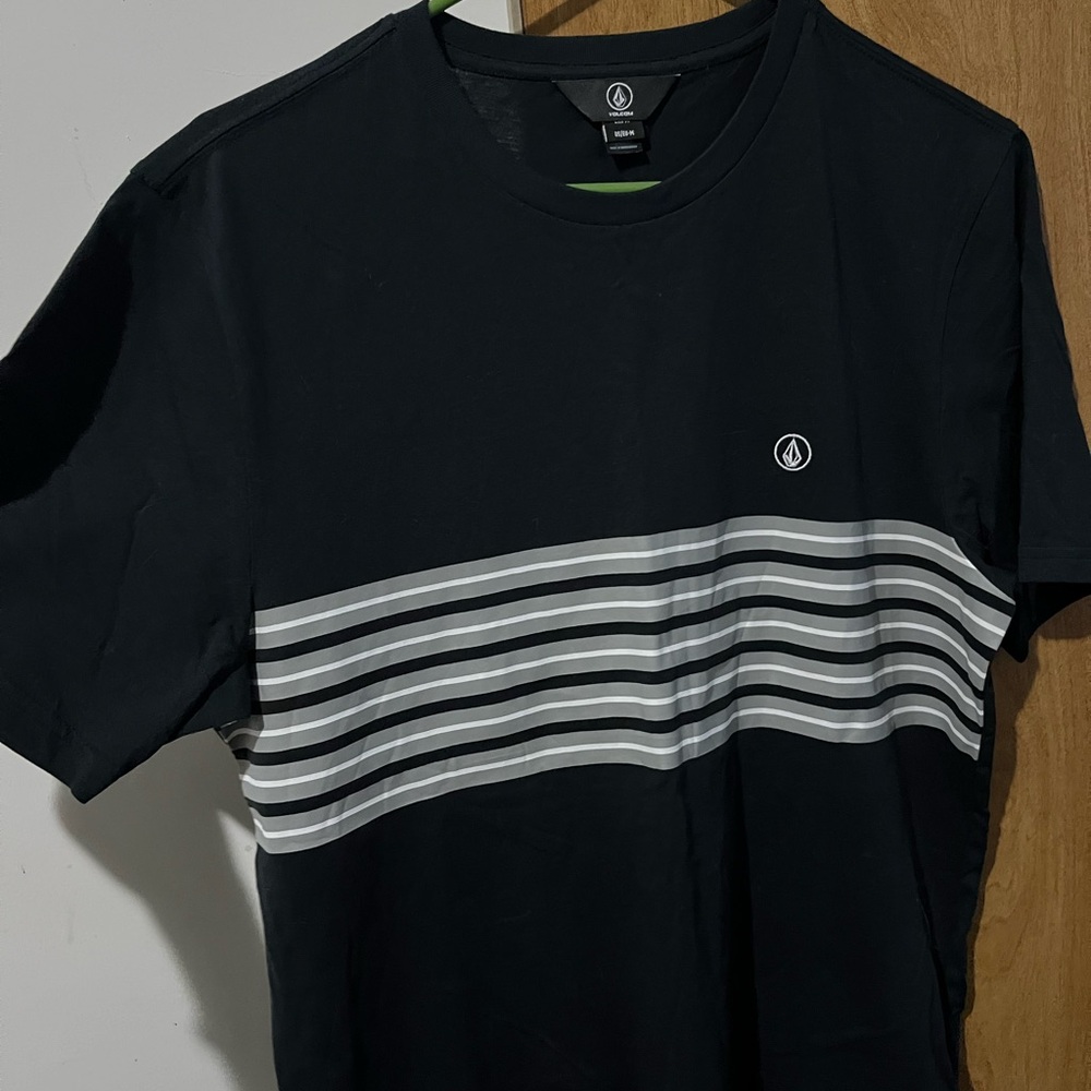 Volcom Black and Gray Short Sleeve Tee with Stripes